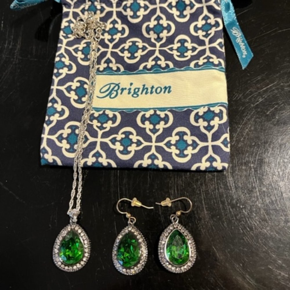 Brighton emerald tear drop earrings and necklace